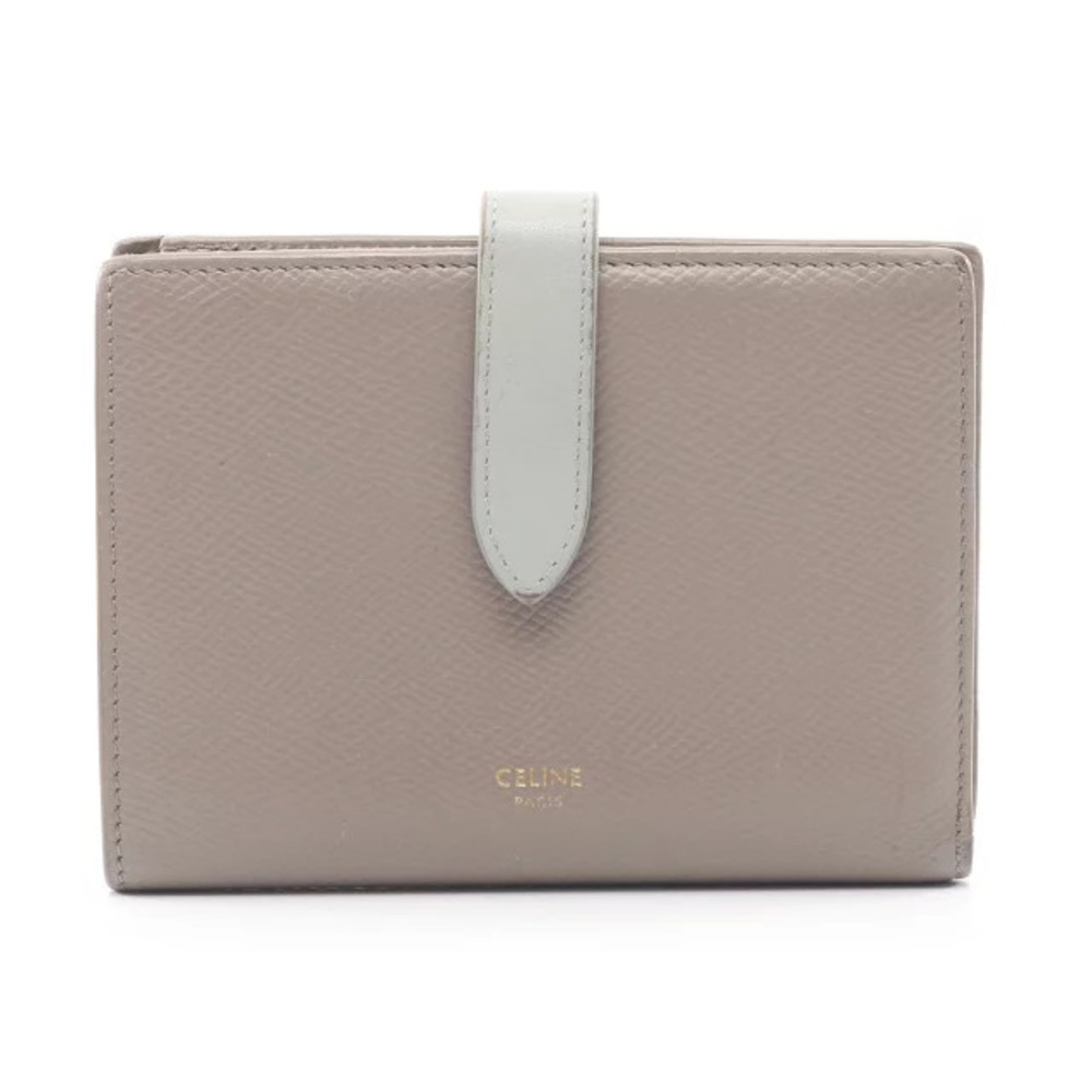Celine Strap Wallet Bi fold Leather Gray Blue
